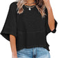 Effen gekleurd losse patchwork T-shirt met vijf punten uitlopende mouwen