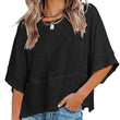 Effen gekleurd losse patchwork T-shirt met vijf punten uitlopende mouwen
