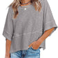 Effen gekleurd losse patchwork T-shirt met vijf punten uitlopende mouwen