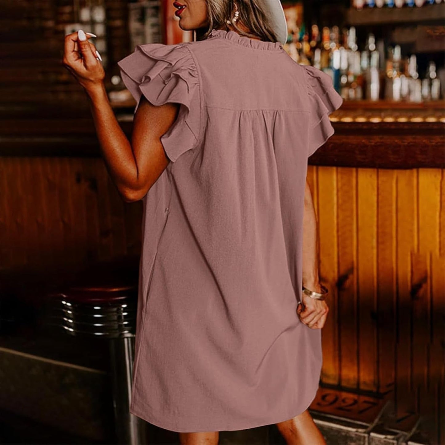 Dames casual V-hals jurk met ruches en plooien