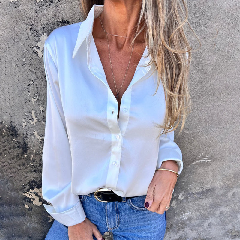 Elegante satijnen overhemd met lange mouwen