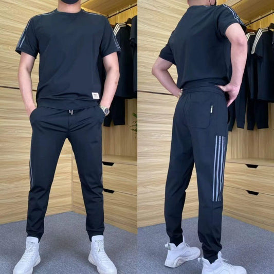 Heren top met korte mouwen en joggingbroek met hoge stretch, set van 2
