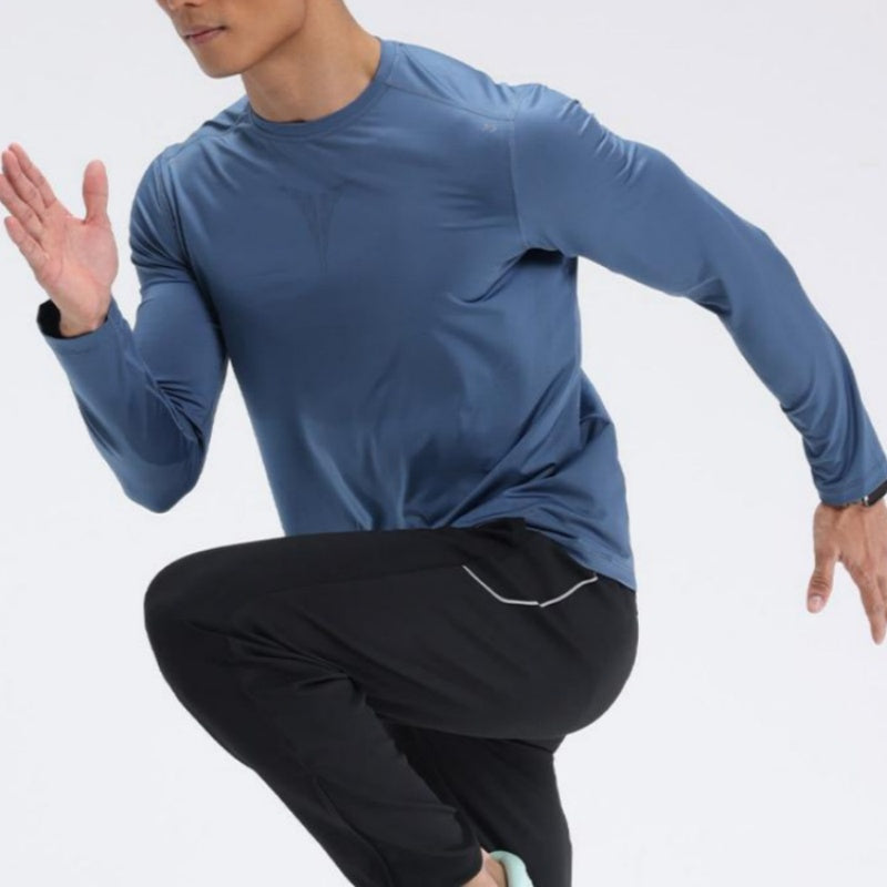 Casual T-shirt met lange mouwen en sneldrogend sportief T-shirt voor heren