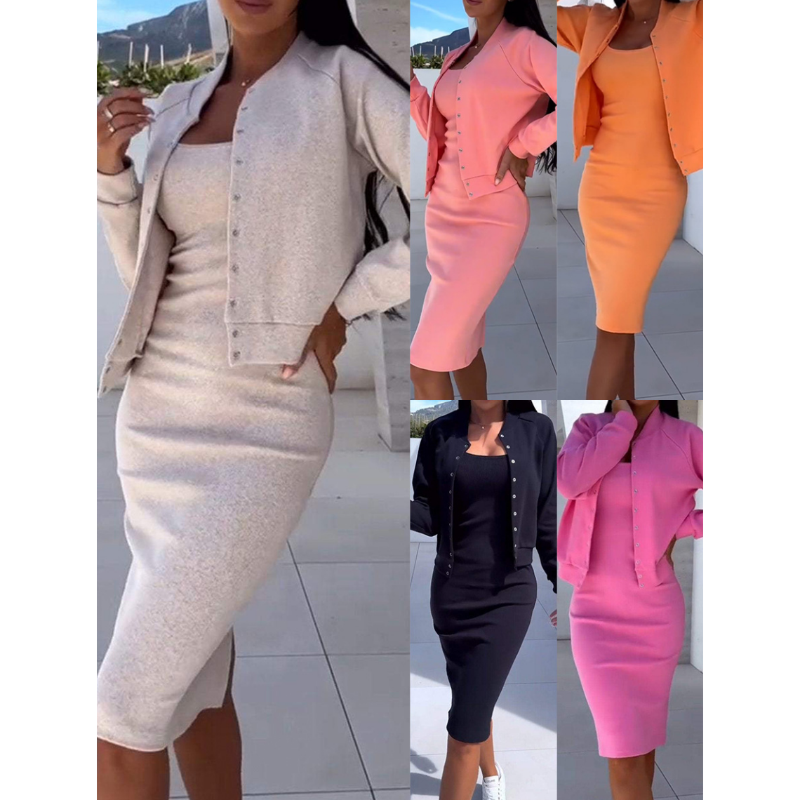 ✨ Hot Trend ✨ Dames Spaghettibandjes Bodycon Jurk & Jasje Set 👗 Elegante Pasvorm, Veelzijdige Look & Moderne Stijl