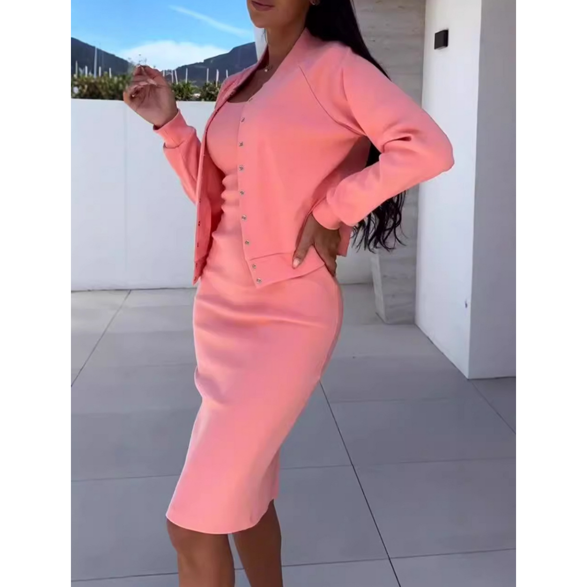 ✨ Hot Trend ✨ Dames Spaghettibandjes Bodycon Jurk & Jasje Set 👗 Elegante Pasvorm, Veelzijdige Look & Moderne Stijl