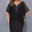 🌸Zomeraanbiedingen 2026💐Capejurk met V-hals en strass-steentjes, met een laagje chiffon eroverheen