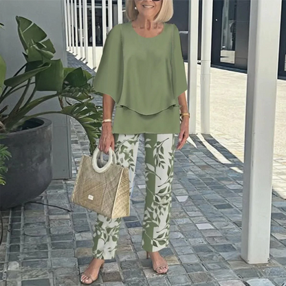 🔥Set damesbroek met print en top met ronde hals