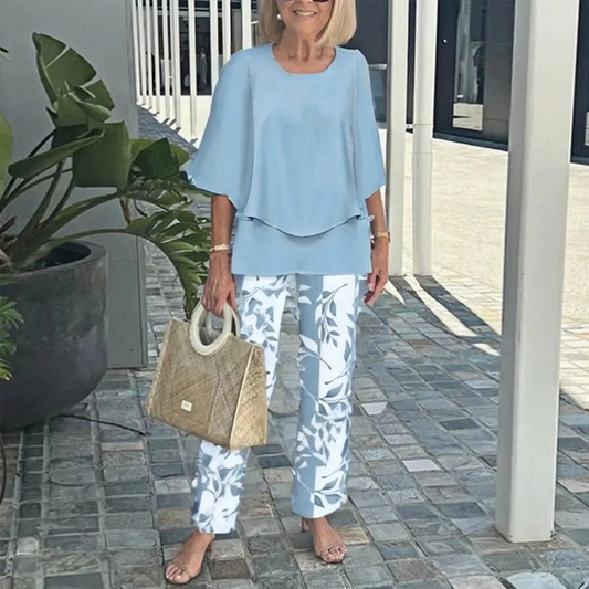 🔥Set damesbroek met print en top met ronde hals