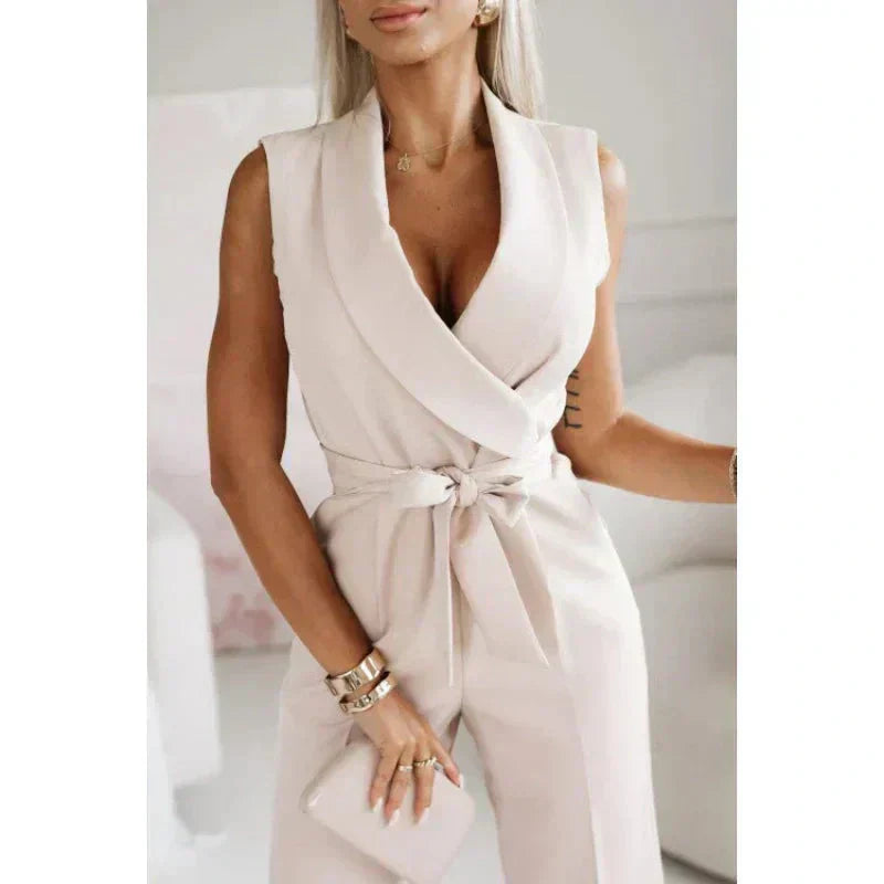 ☀️Frauen Mouwloze V-hals Effen Jumpsuit🕊️