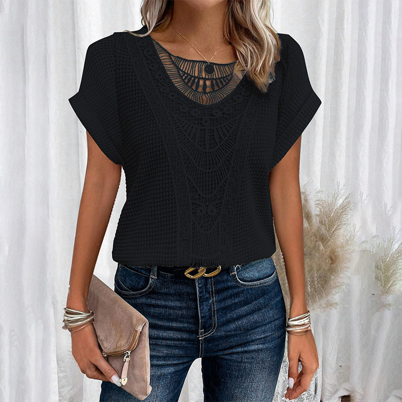 ✨50% OFF✨Effen gehaakte tops met ronde hals en korte mouwen voor dames