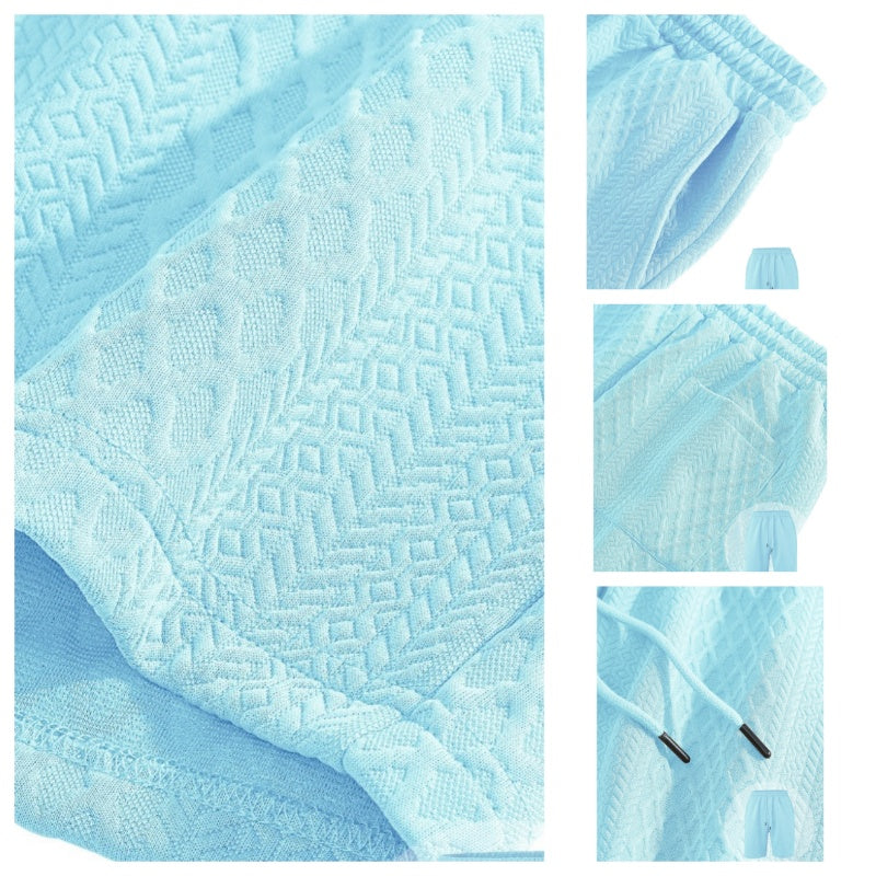 🔥Hot Sale 50% korting💥Heren ruitpatroon top met omslagkraag, korte mouwen en korte broek met trekkoord, 2-delige set