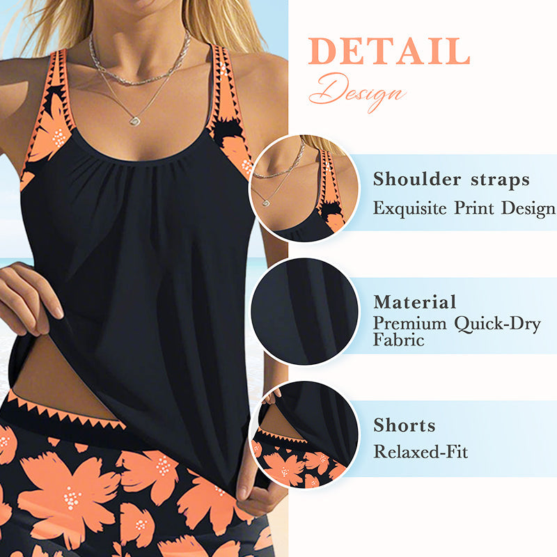 2-delige badmodeset met print tankini en shorts voor dames