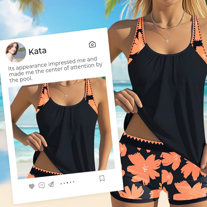 2-delige badmodeset met print tankini en shorts voor dames