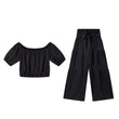 👑 Vol zelfvertrouwen! Vrouwen 2-delige Set: Off-shoulder Top met Pofmouwen en Wijd-pijpen Broek ✨
