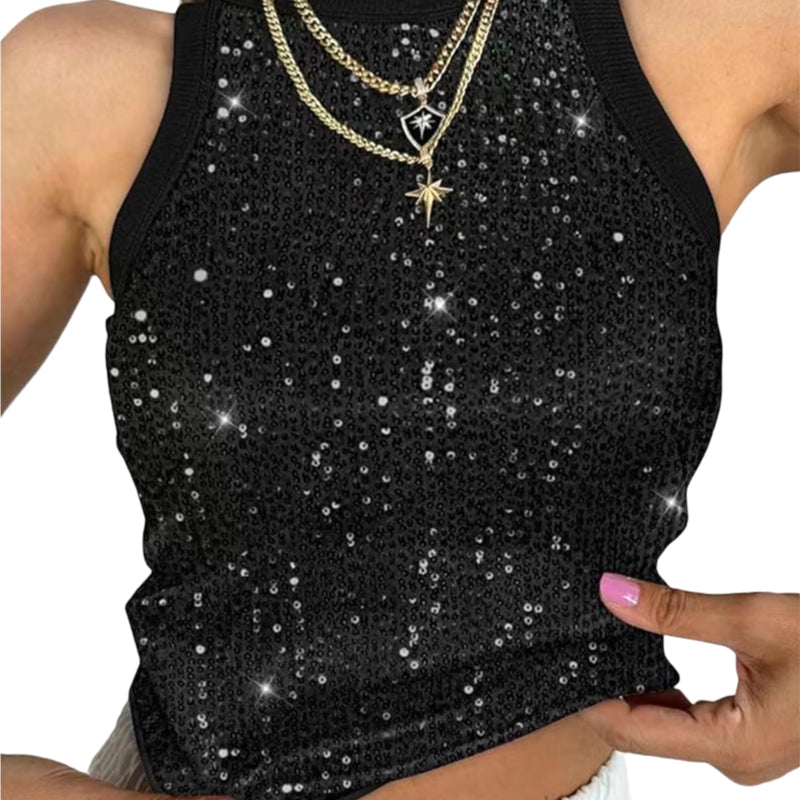 Sequin ronde hals slim fit tanktop