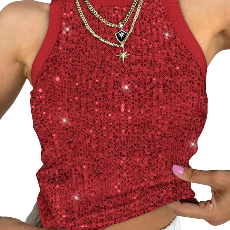 Sequin ronde hals slim fit tanktop