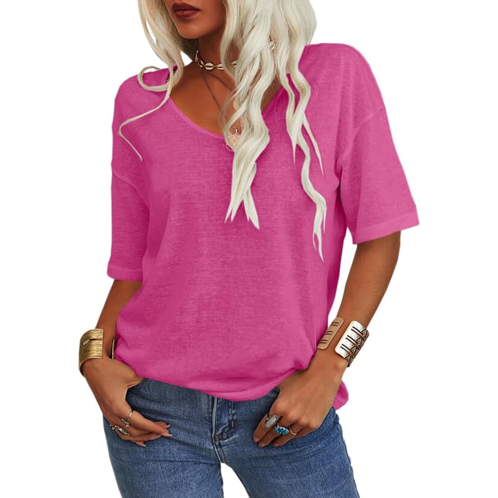 💖Tijdelijke korting - 49% korting💖Effen V-hals T-shirt voor dames