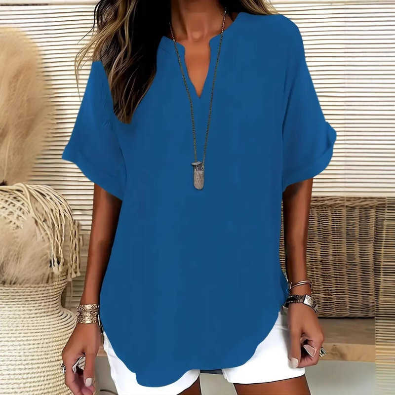 💝50% KORTING – Comfortabele dames top met korte mouwen | Losse pasvorm in effen kleur