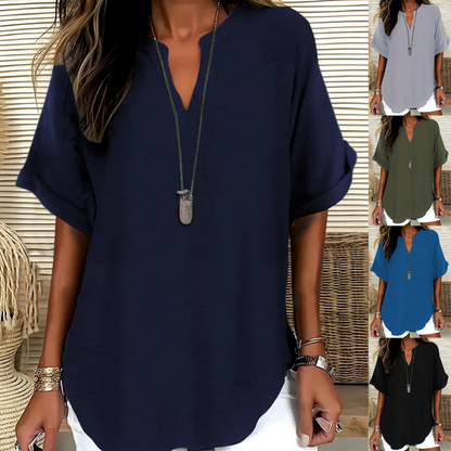 💝50% KORTING – Comfortabele dames top met korte mouwen | Losse pasvorm in effen kleur