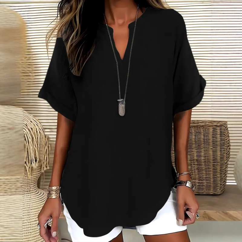 💝50% KORTING – Comfortabele dames top met korte mouwen | Losse pasvorm in effen kleur