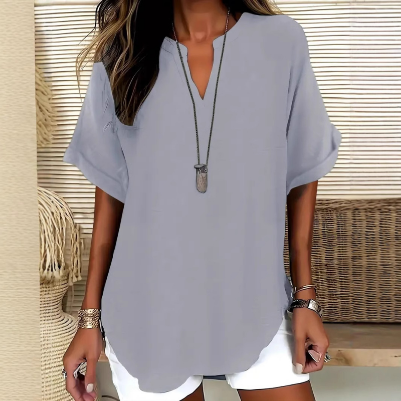 💝50% KORTING – Comfortabele dames top met korte mouwen | Losse pasvorm in effen kleur