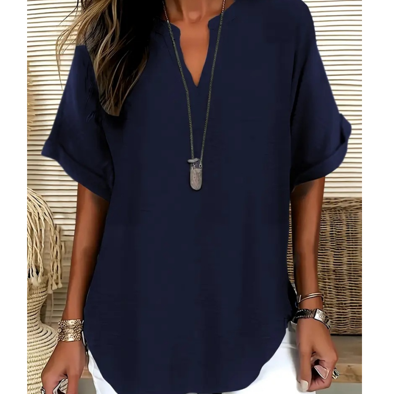 💝50% KORTING – Comfortabele dames top met korte mouwen | Losse pasvorm in effen kleur