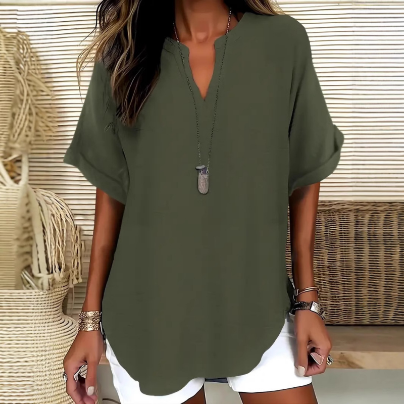 💝50% KORTING – Comfortabele dames top met korte mouwen | Losse pasvorm in effen kleur