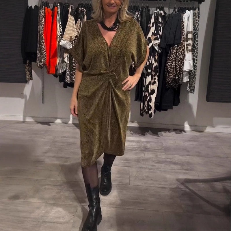 🔥✨Stijlvolle midi-jurk met V-hals en glitter voor dames