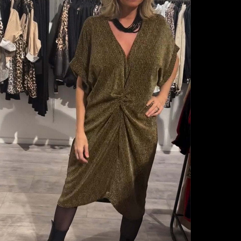 🔥✨Stijlvolle midi-jurk met V-hals en glitter voor dames