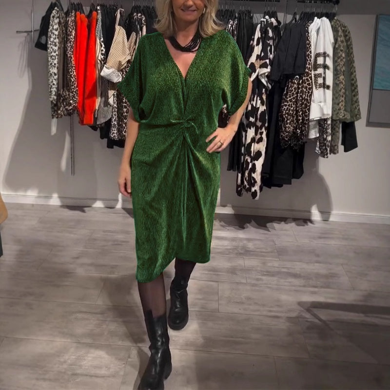 🔥✨Stijlvolle midi-jurk met V-hals en glitter voor dames