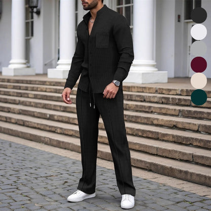 🎁2026 Nieuw binnen 50% KORTING💥Casual wafelhemd en broek voor heren, 2-delige set