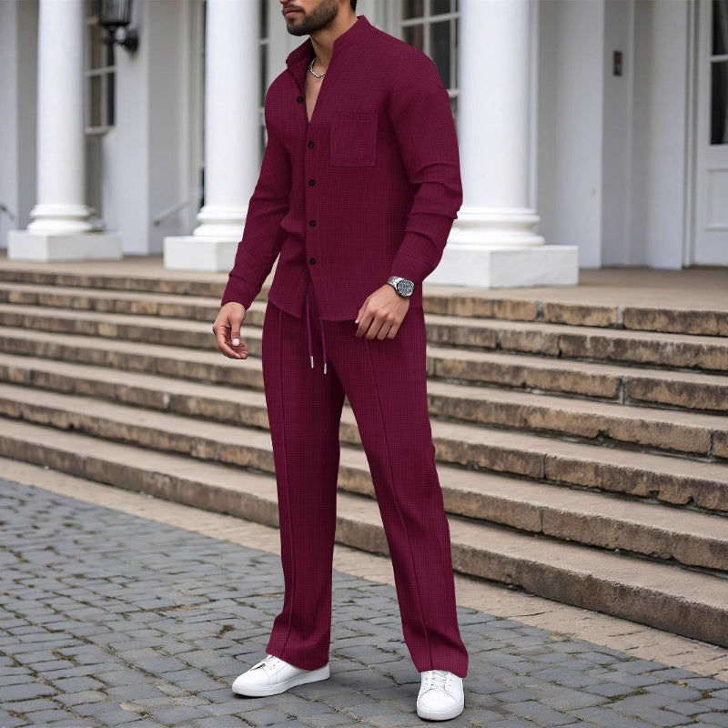 🎁2026 Nieuw binnen 50% KORTING💥Casual wafelhemd en broek voor heren, 2-delige set