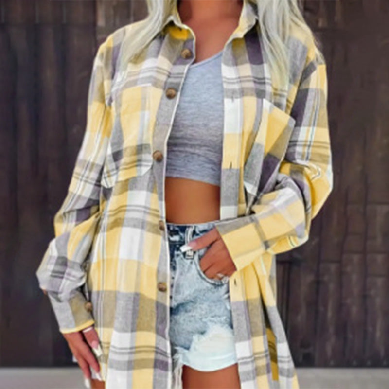 Losvallend geruit damesoverhemd met lange mouwen