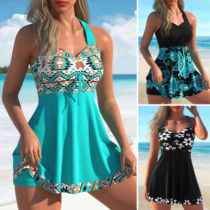 Dames zwemjurk met print, zonder mouwen en met ingebouwde short