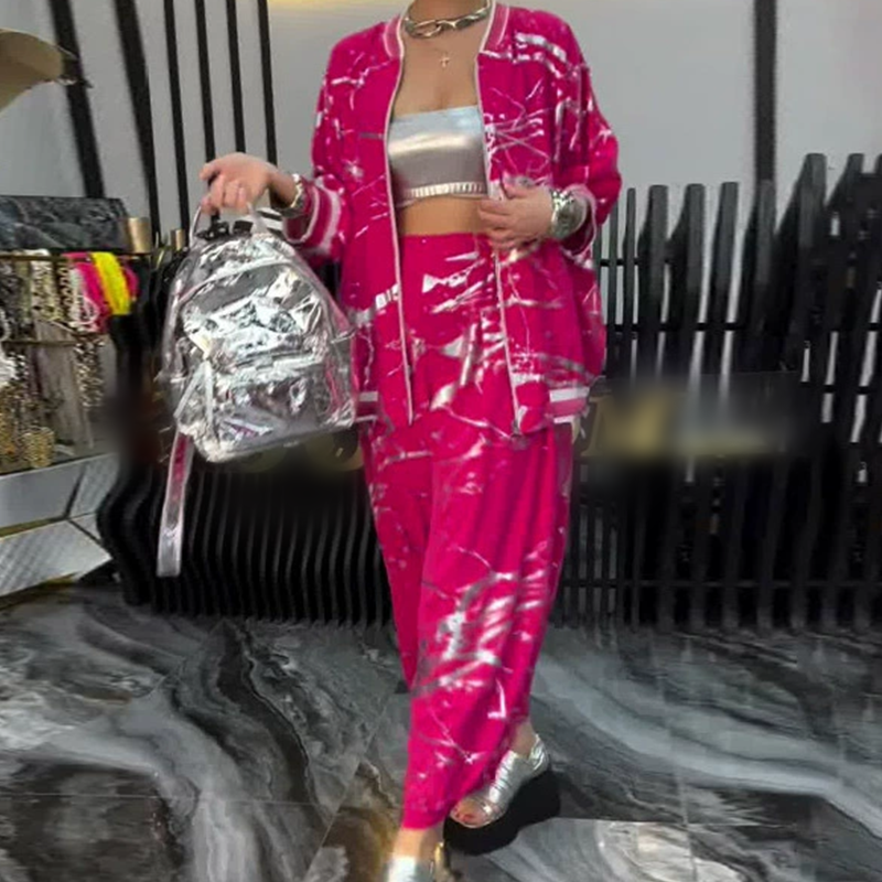 Losvallende 2-delige set voor dames: jasje en broek met elastische tailleband