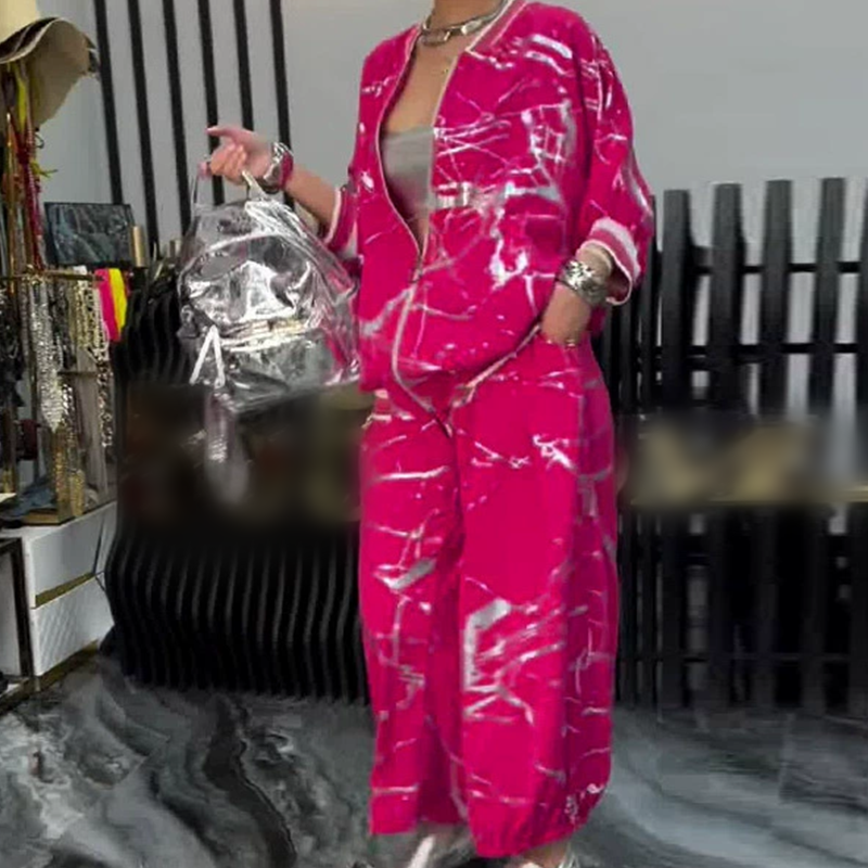 Losvallende 2-delige set voor dames: jasje en broek met elastische tailleband