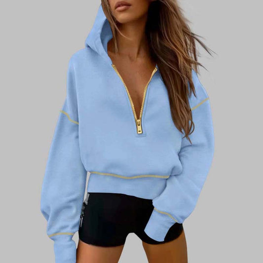 Dames sweatshirt met capuchon en halve ritssluiting
