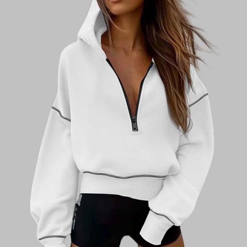 Dames sweatshirt met capuchon en halve ritssluiting