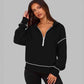 Dames sweatshirt met capuchon en halve ritssluiting