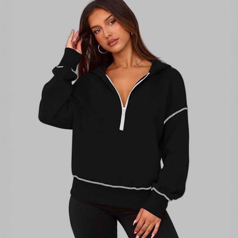 Dames sweatshirt met capuchon en halve ritssluiting