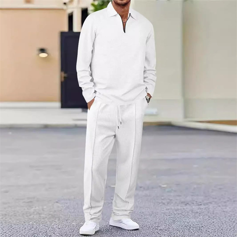 Nu 50% voorjaarskorting💥Wafelstrik Trui & Rechte Broek – Alledaags Comfort Set voor Mannen👕👖Een set die wél comfortabel is, maar niet slonzig
