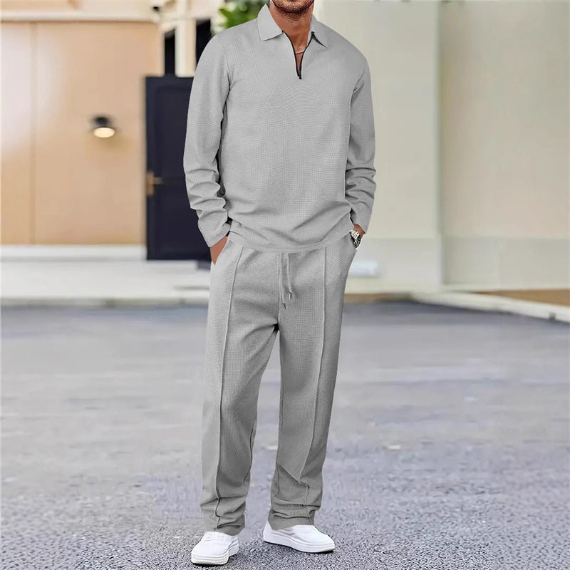 Nu 50% voorjaarskorting💥Wafelstrik Trui & Rechte Broek – Alledaags Comfort Set voor Mannen👕👖Een set die wél comfortabel is, maar niet slonzig
