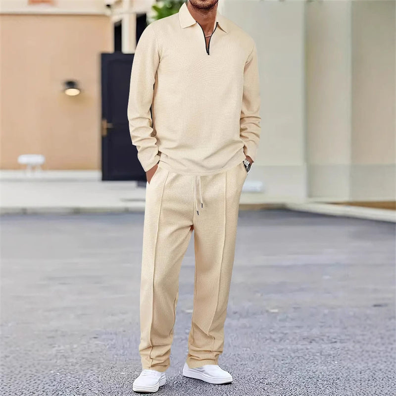 Nu 50% voorjaarskorting💥Wafelstrik Trui & Rechte Broek – Alledaags Comfort Set voor Mannen👕👖Een set die wél comfortabel is, maar niet slonzig