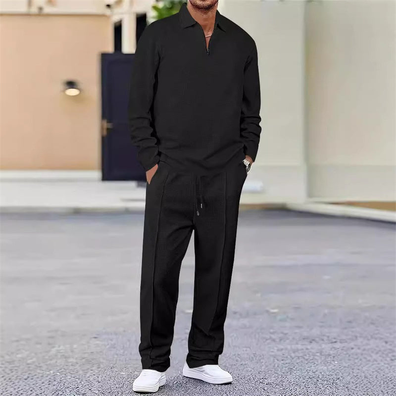Nu 50% voorjaarskorting💥Wafelstrik Trui & Rechte Broek – Alledaags Comfort Set voor Mannen👕👖Een set die wél comfortabel is, maar niet slonzig