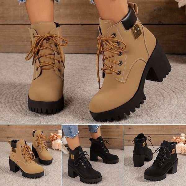 🔥【35-42】 👢✨2025 Nieuw voor dit najaar: enkellaarzen met dikke hak en plateauzool – retro model met vetersluiting voor dames