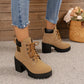 🔥【35-42】 👢✨2025 Nieuw voor dit najaar: enkellaarzen met dikke hak en plateauzool – retro model met vetersluiting voor dames