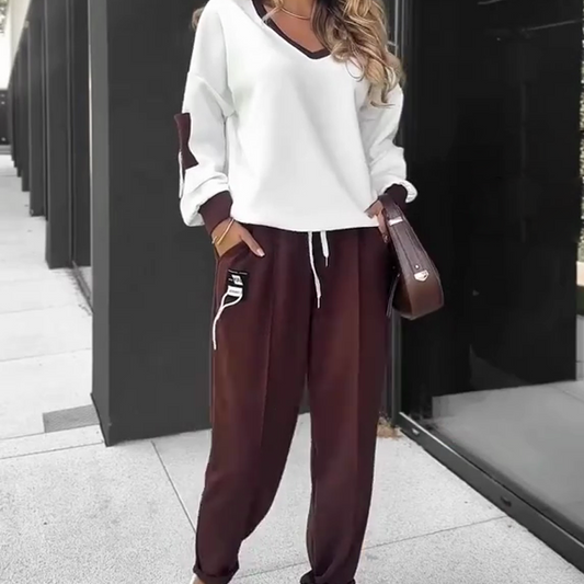 💫Herfstspecials🍁Color-Block Pullover Hoodie & Joggingbroek Set✨Opvallend Design, Comfortabel Voor Alledag!