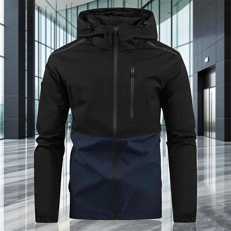 Heren casual winddichte jack met capuchon en kleurvlakken
