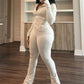 Sexy effen kleurige set met lange mouwen top en broek