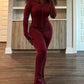 Sexy effen kleurige set met lange mouwen top en broek